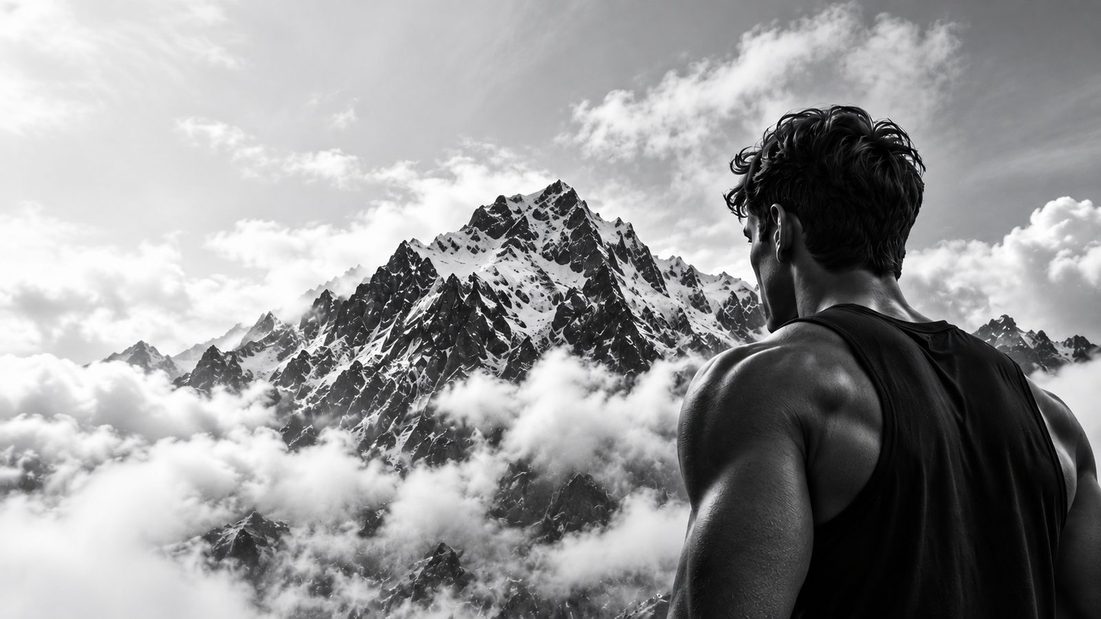 Athlete looking out over a mountain range